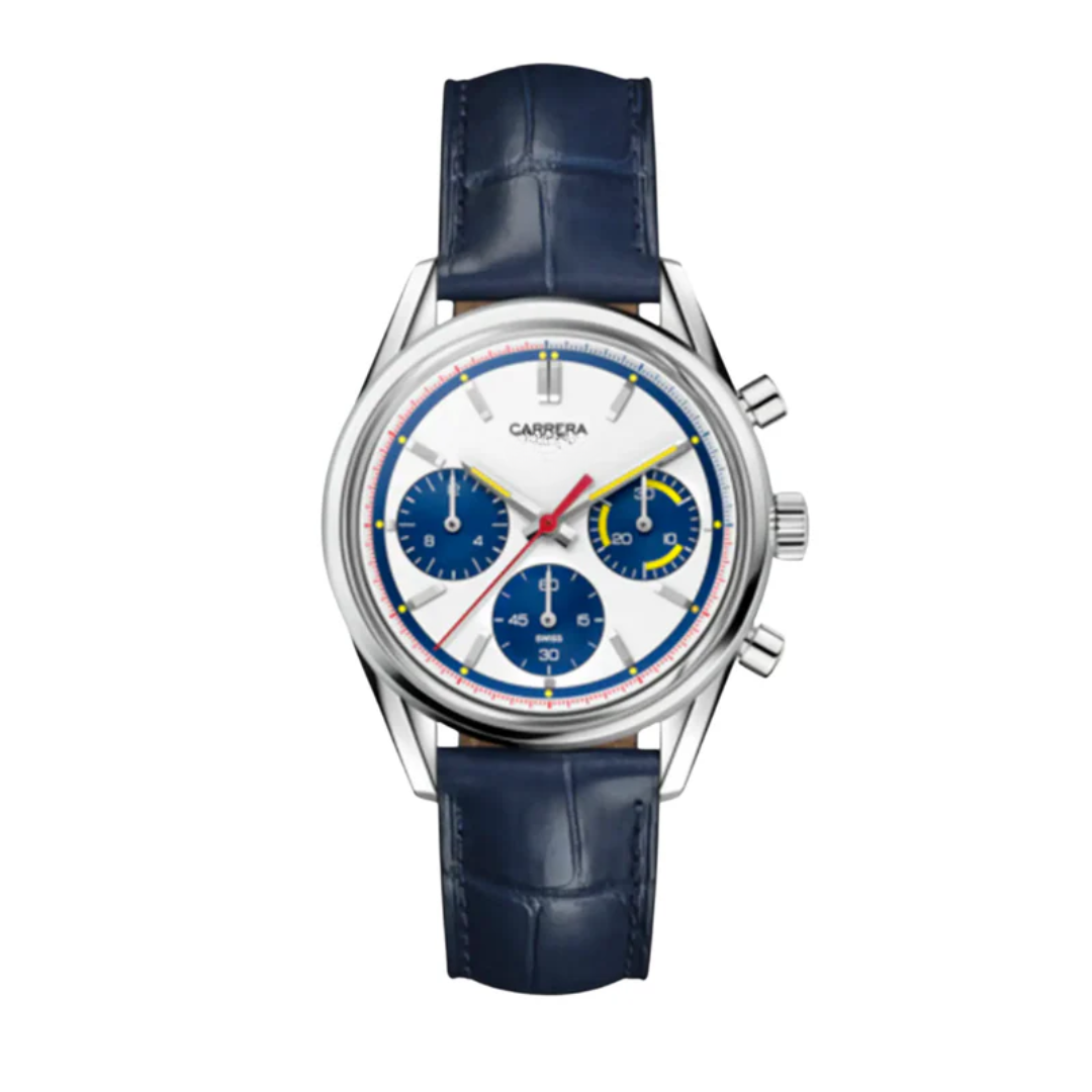 Classic Racing Chrono – Silber & Blau | Lederarmband